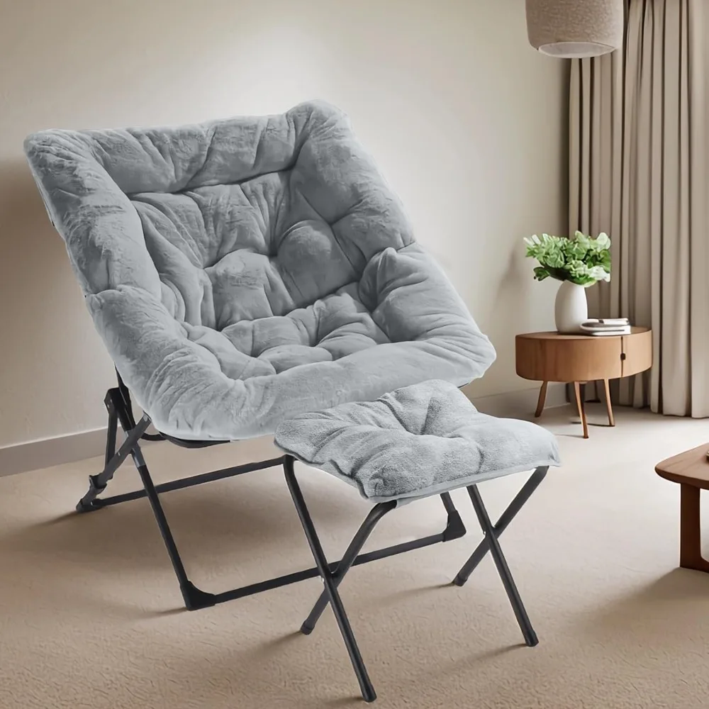 

Comfy Saucer Chair, Folding Faux Fur Lounge Chair for Bedroom and Living Room, Flexible Seating for Kids Teens Adults
