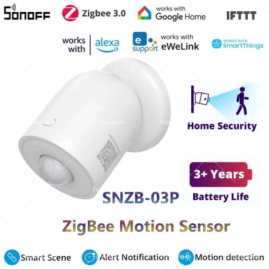 SONOFF SNZB-03P ZigBee 모션 센서, 스마트 라이트 감지, 모션 트리거 알람, eWeLink 앱, Alexa Google, ZBBridge 작동