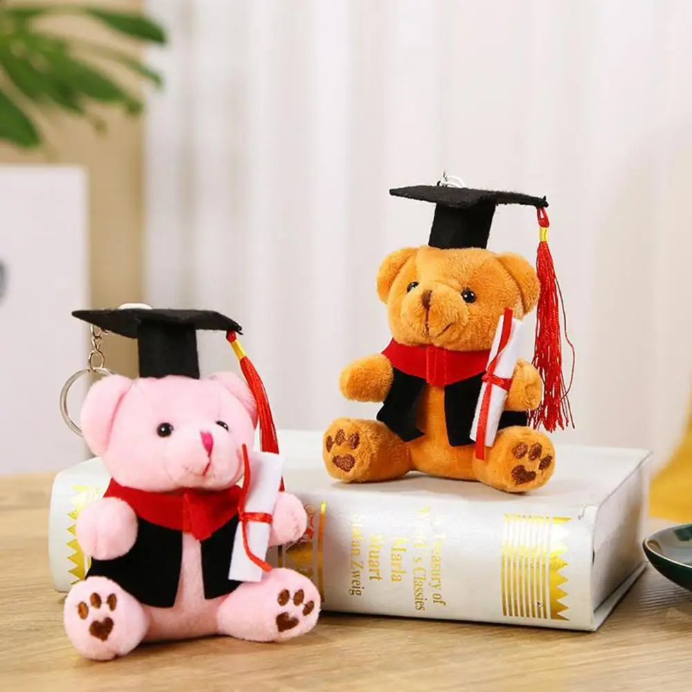 12cm  Bear Keychain Fully Filled Plush Key Ring Bachelor Hat Stuffed Animal Toy Plush Bear Doll Bag Ornament Graduation Gift 3