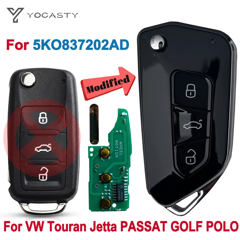 

YOCASTY 5K0837202AD Modify Remote Smart Key 433 MHZ 48 Chip For VW Jetta Tiguan Transporter PASSAT GOLF POLO Touran