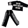 New Gothic Letter Patchwork Tracksuit Men Y2k Hip Hop Retro Sequin Striped Clothes Sweatpants T Shirt Two Piece Set Streetwear 2