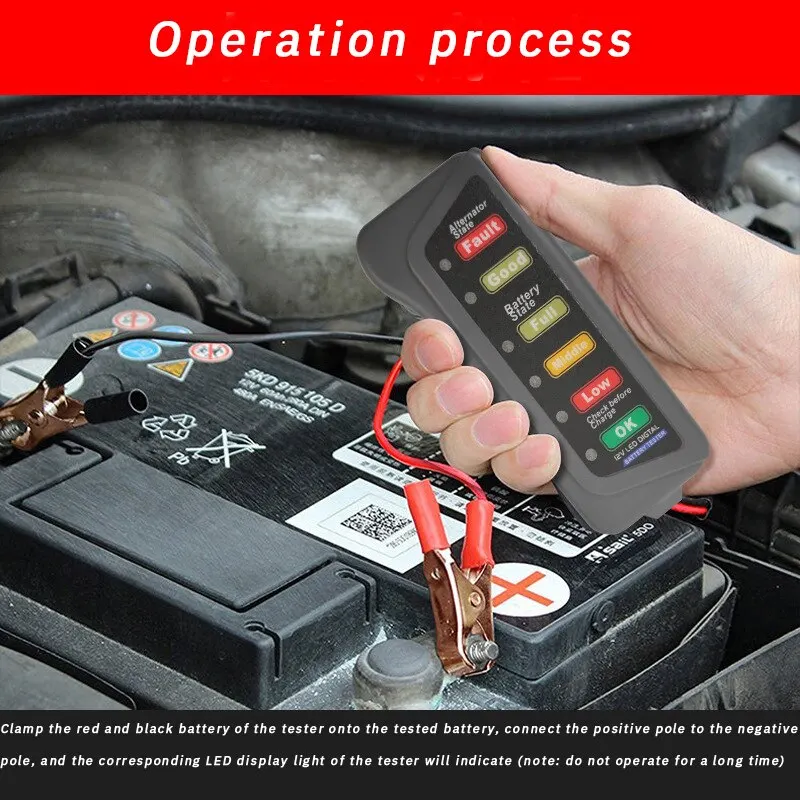 Battery Tester Automobile Motorcycle Car Testers ABS Red Yellow Green Display 12V Level