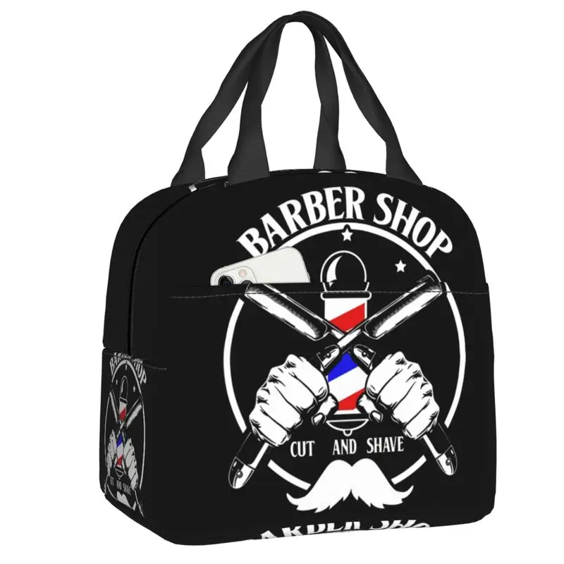 

Custom Barber Shop Hairdresser Lunch Bag Women Cooler Thermal Insulated Lunch Box for Kids School Work Picnic Food Tote Bags