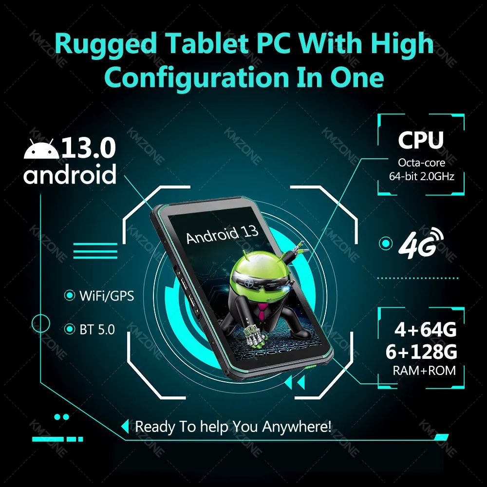 Rugged Industrial PDA Tablet Android 13 with 1D 2D Scanner Honeywell 6GB+128GB or 4GB+64GB Running 8'' Touch Screen 9000mAh IP66 - Image 2