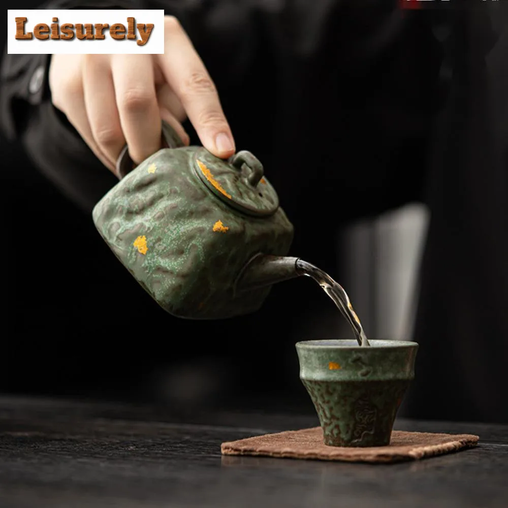 200ml High End Bronze Glaze Teapot Handmade Old Rock Mud Square Pot Tea Maker Kettle Tieguanyin Kung Fu Teaware Collection Gift