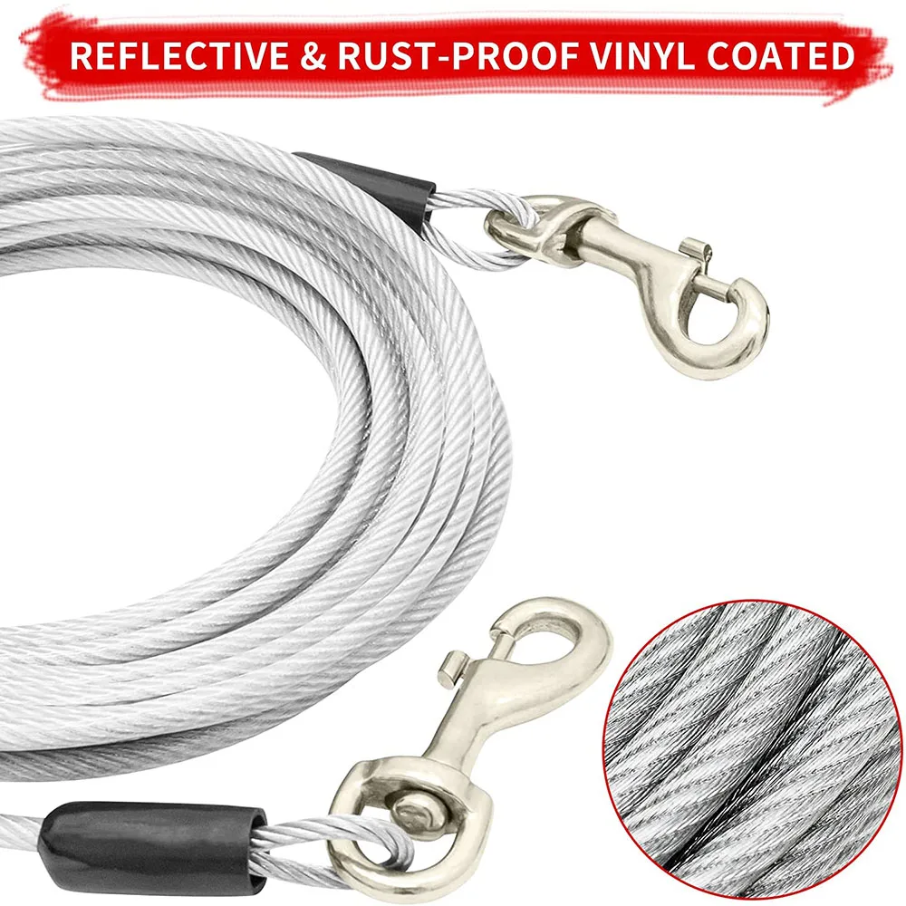 HaiYUAN Dog Tie Out Cable 10/15/20/30FT Run Cable Orange/Grey With Durable Superior