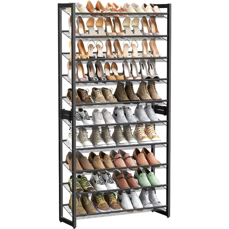 Shoe Rack, 10-Tier Shoe Organizer, Metal Rack for Garage, Set of 2, 5-Tier Stackable Shelf, with Adjustable Flat or Angled