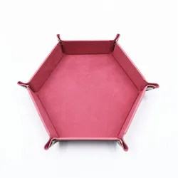 Foldable Hexagonal PU Leather Dice Tray with Flannel Lining - Portable Storage Box for Tabletop Games and Office Accessories (Pink)