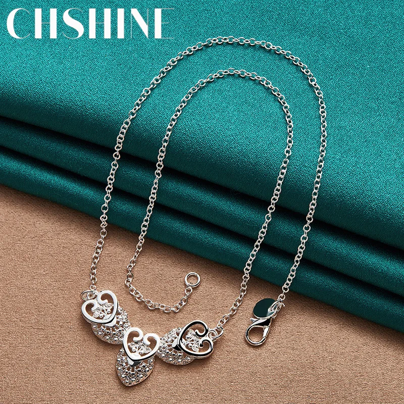 CHSHINE 925 Sterling Silver Heart Woven Mesh 18 Inch Pendant Necklace For Women Charm Wedding Engagement Fashion Jewelry