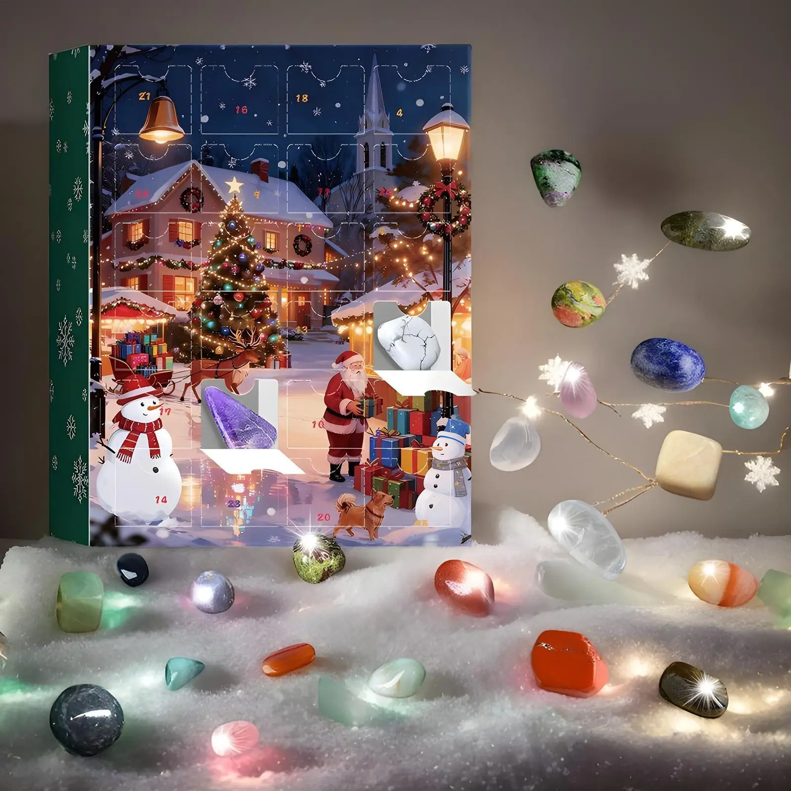 Christmas Countdown Calendar 24 Days Natural Crystal Gemstones Collection Christmas Party Countdown Calendar for Women Gifts