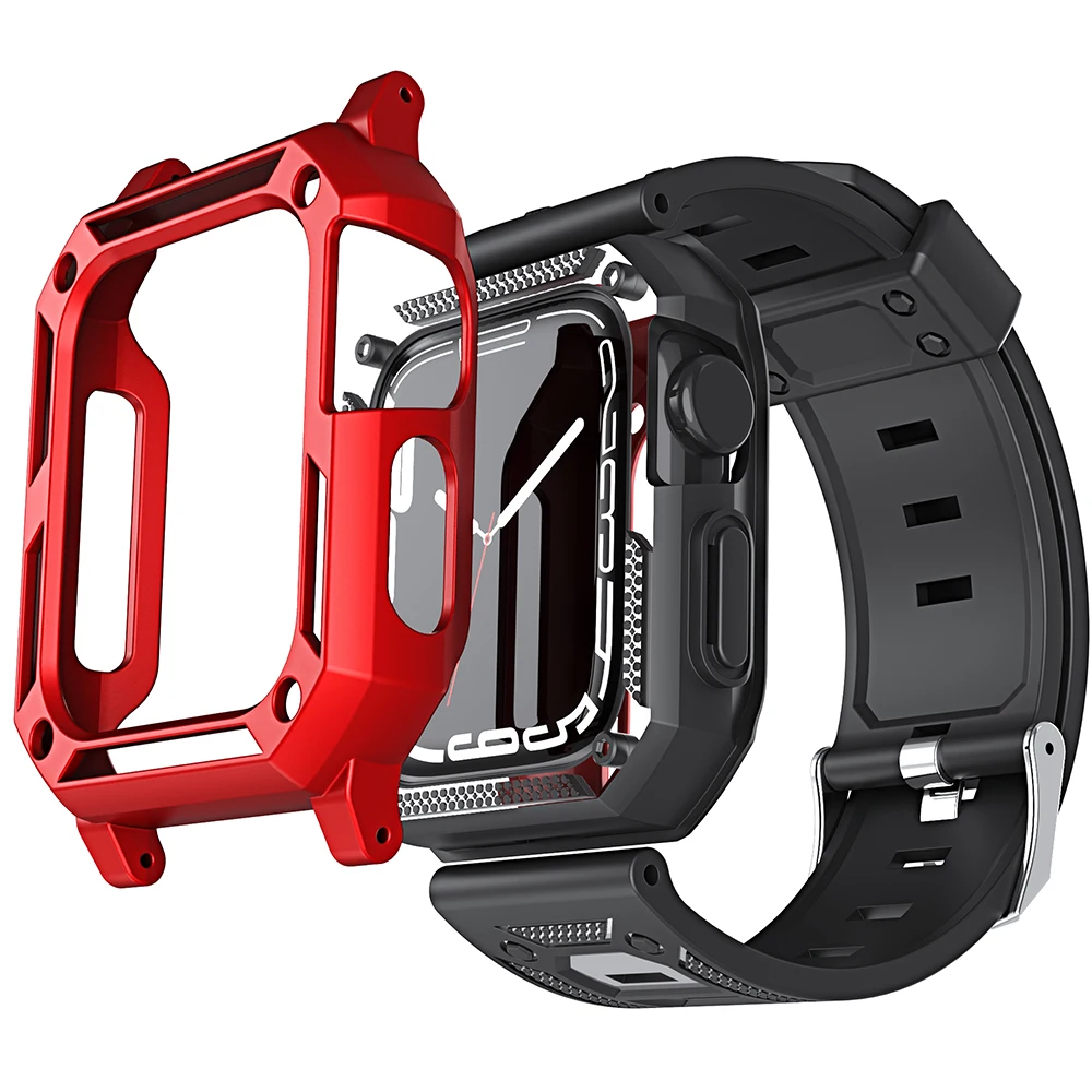 

Shell and Membrane Integration for Apple Watch 44mm 40mm 45mm 41mm 42mm 38mm Silicone Watchband Retrofit Kit for iWatch 876543SE