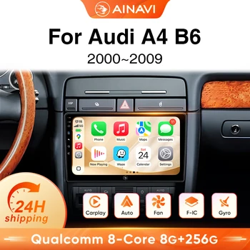 Radio para coche AINAVI para Audi A4 B6 2000 2001 2002 2003 2005 2006 2007 2008 2009, reproductor multimedia inalámbrico para coche con Carplay y Android Auto, GPS, HDMI 1280 * 720, BT 5.0, giroscopio, salida HDMI, control por gestos, ventilador de refrigeración integrado, 2 DIN 1