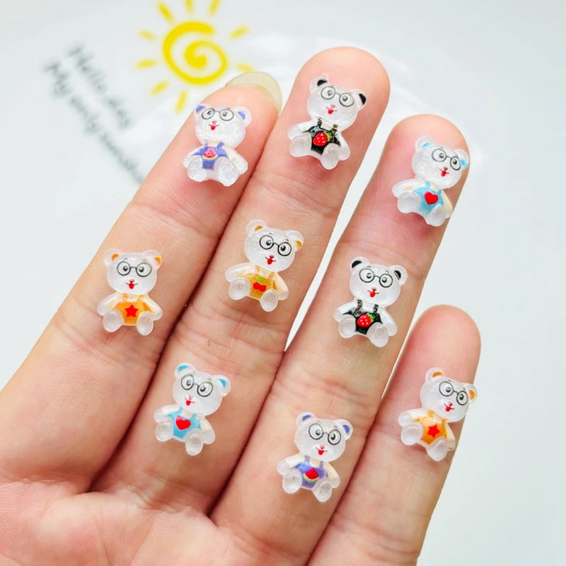 

50 Pcs New Kawaii Cartoon Permeating ice Little Bear Resin Flat Back Scrapbook Figurine DIY Bow Decor Manicure Accessories Craft