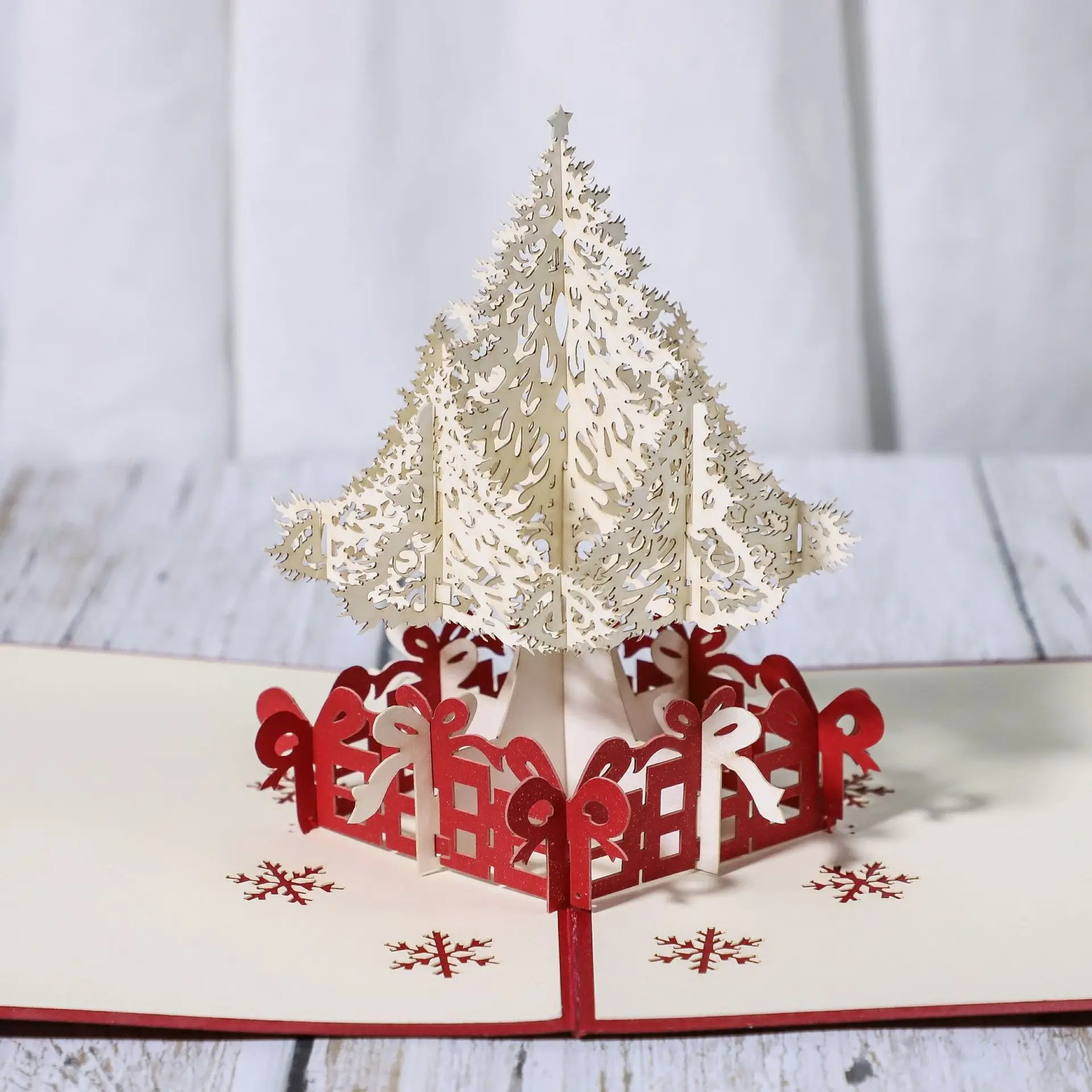 Christmas Creative 3D Greeting Card Folded Christmas Tree Paper Carving Elk 3D Greeting Card Holiday Blessing Card