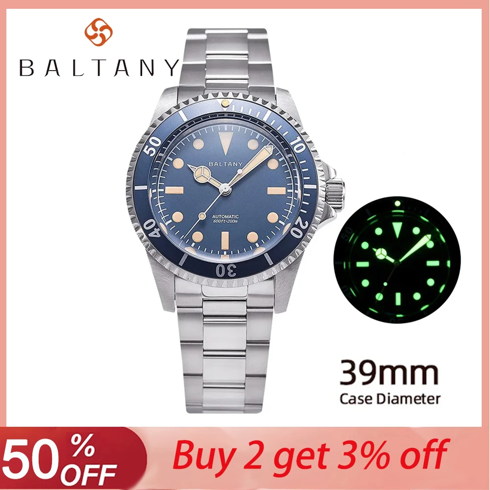 Rotany 39Mm Retro Dive Watch Brand Luxury Watches Vetro Zaffiro Acciaio Inossidabile 200M Orologio Da Polso Sportivo Impermeabile Reloj Hombre