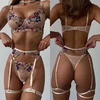 Krasapt – Lingerie transparente brodée de luxe, 4 pièces, Kits de sous-vêtements fantaisie pour soins de la peau, ensemble de Lingerie érotique et intime avec jarretelles 1