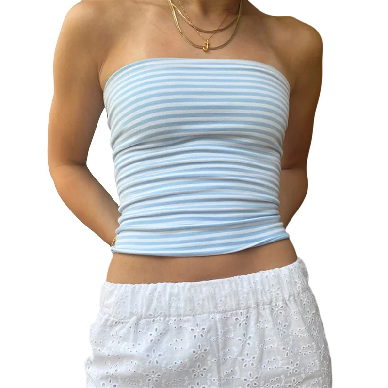 Top tubo Y2K, ropa estética para mujer, estilo grunge, a rayas/color sólido, hombros descubiertos, sin tirantes, sin mangas, ropa de calle de los años 2000
