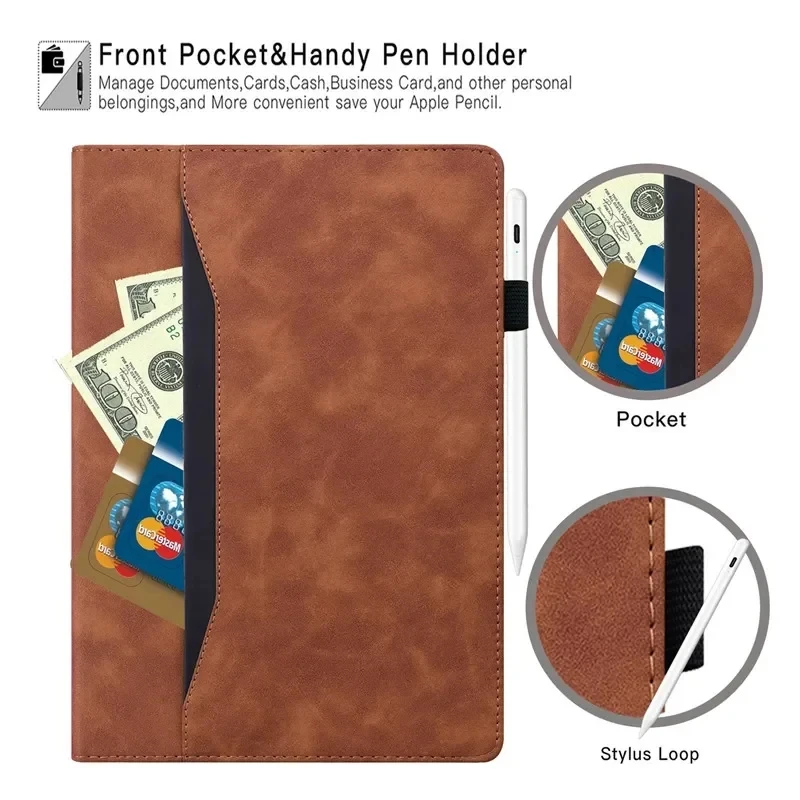Elegant Leather Wallet Stand Case for Tablets, Business Style, 11-12 inch