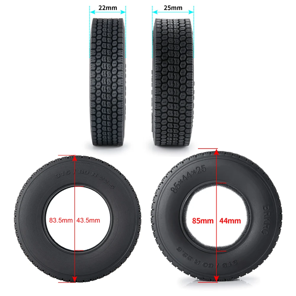 2PCS RC Rubber Tires 83.5mm - Soft Mud Tyres For 1/14 Tamiya Truck & Tractor