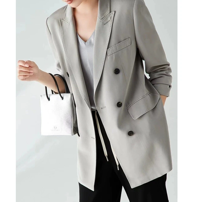 Women's Silk Small Suit Classic Double-Breasted High-End Temperament Mulberry Silk Suit Jacket