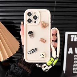Cute 3D Bear Liquid Silicone Phone Case with Lanyard for Huawei nova 12i (Beige)