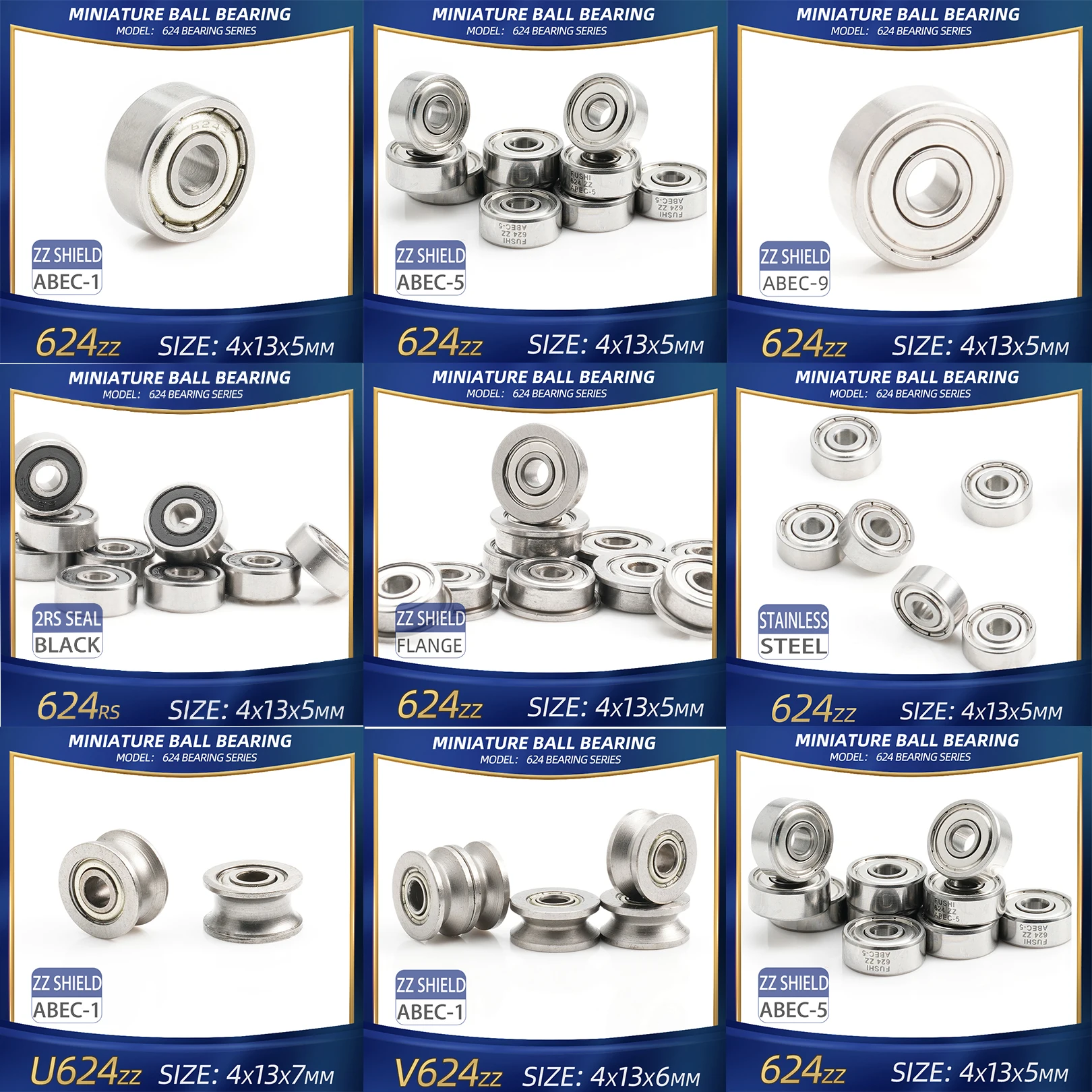 Produktbild von 10 Stück 624-ZZ Kugellager – 4x13x5 Mm, Metallgeschirmt, Von MAPLE ACE