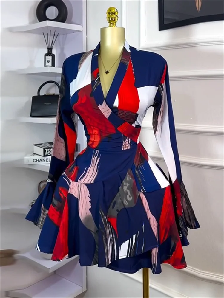 Wmstar Dresses for Women Wholesale Sweet Printed  V Neck Tie Flared Sleeve High Waisted Midi Dress New in Summer Fall 2025