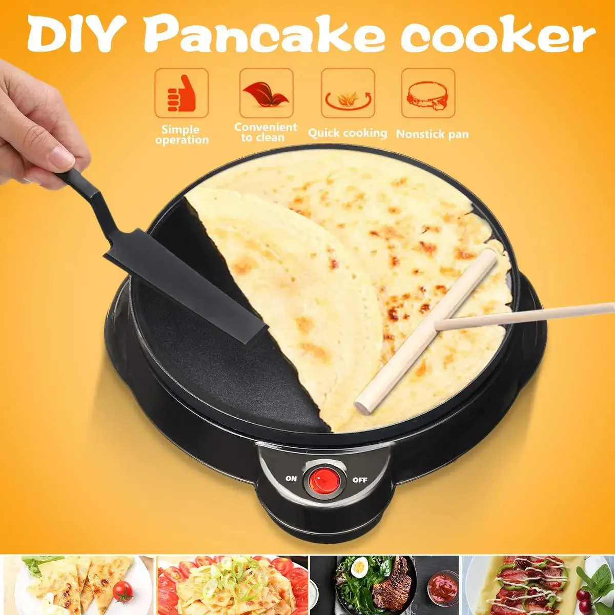 650W 23CM Electric Crepe Maker Pizza Pancake Making Machine Non-Stick Griddle Baking Pan Household Kitchen Cooking Tools 220V 2