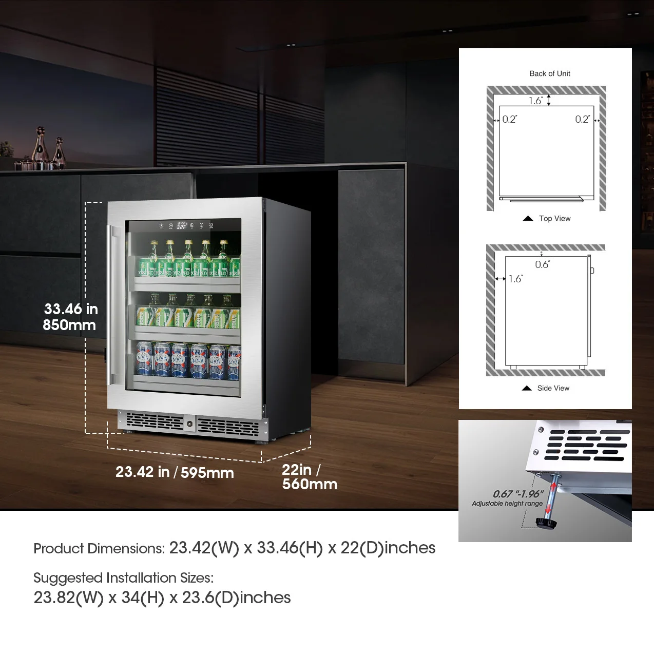 Wine Cooler 140L 3 Layers Variable Frequency Freezer Cabinet Built-in&Freestanding Stainless Steel Wine Fridge
