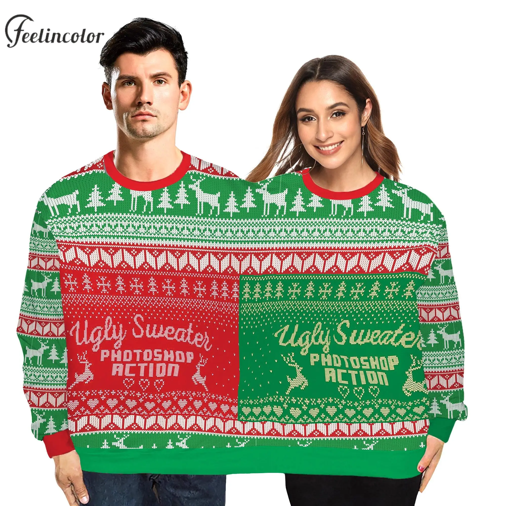 Double Sweatshirts Couple Christmas Holiday Pullover Autumn Winter Warm Hoodies Long Sleeve Top 3D Print Outwear Unisex Clothes