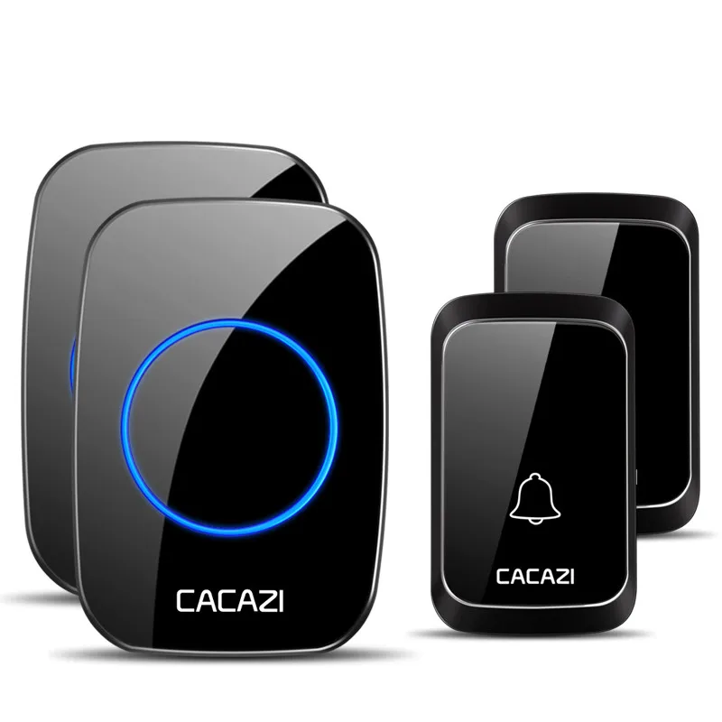 CACAZI-timbre inalámbrico inteligente a prueba de agua, luz LED, timbre de puerta inalámbrico de bienvenida para el hogar, enchufe de EE. UU., UE, Reino Unido, 58 campanas A06