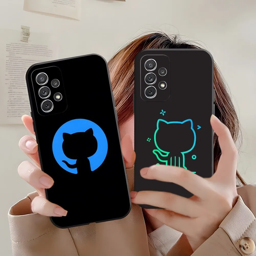 Social Github Programming Cat Phone Case For Samsung Galaxy A31 A33 A21 A13 A22 A32 A50 A34 A54 A14 Back Cover