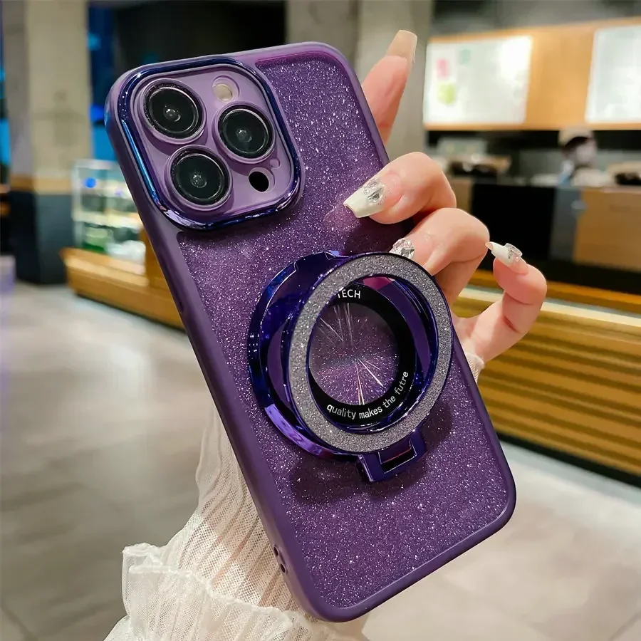 Glitter TPU Ring Holder Case with Lens Protector - Soft Silicone Cover