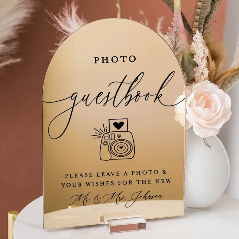 ARCH Gold Silver Mirror Photo Booth Guestbook Snap Shake It Stick It Sign Acrylic Wedding Leave A Note Well Wishes Sign