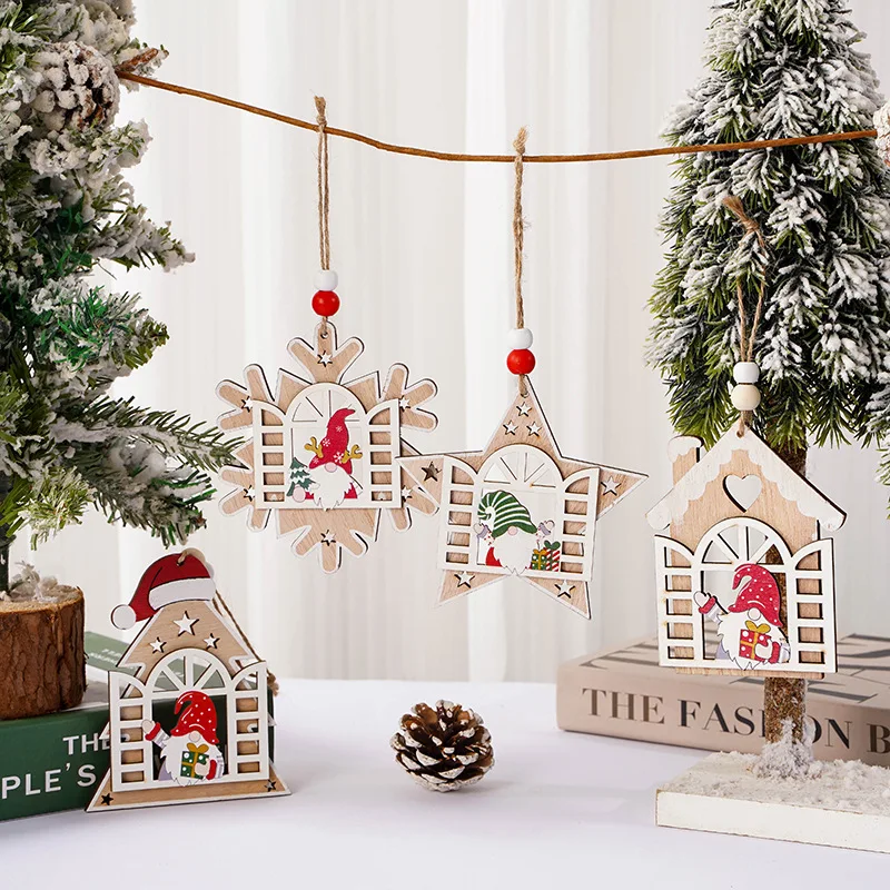 

Wooden Farmhouse Christmas Tree Ornaments,Santa Claus Pendant,Christmas Tree Dwarf Pendant Ornaments Crafts,Xmas Party Ornaments