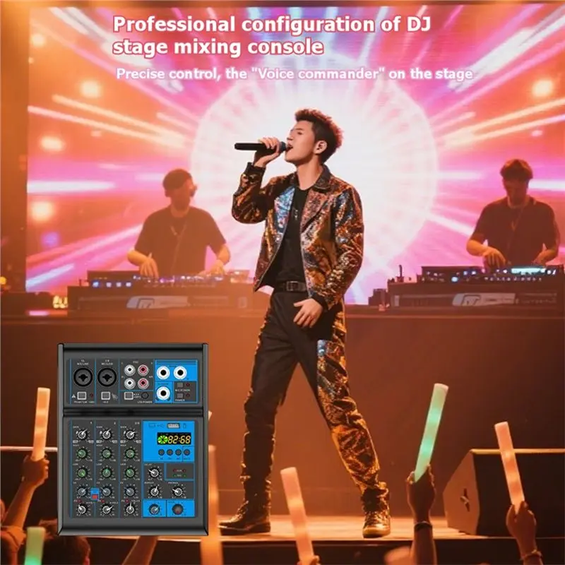 4채널 믹서가 있는 DJ 믹싱 콘솔 블루투스 48V 파워 모니터 가라오케 시스템 타입-C 믹서 오디오