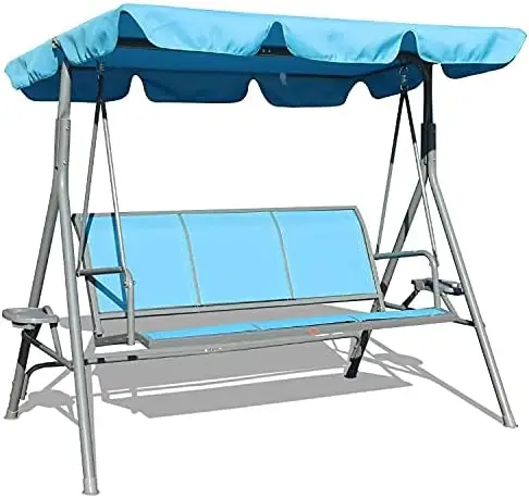 

Person Outdoor Weather Resistant Glider Swing Hammock Chair w/Utility Tray & Sunshade Canopy for , Garden, Deck, or Pool, G Mos