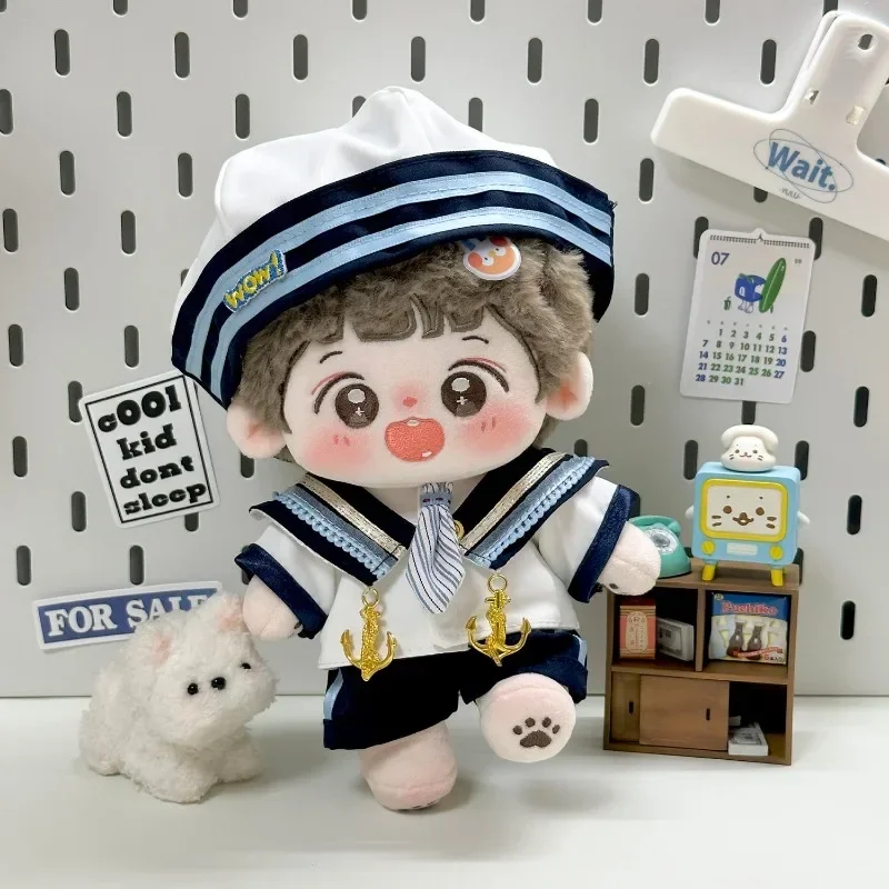 New Handmade 4pc/set Cream College Doll Clothes 20cm White College Coat Jk School Uniform Hat Shirt Kpop Doll Clothes Outfits 2