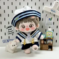 New Handmade 4pc/set Cream College Doll Clothes 20cm White College Coat Jk School Uniform Hat Shirt Kpop Doll Clothes Outfits 2