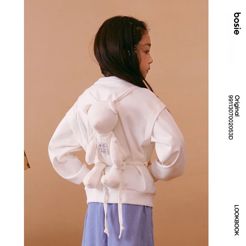 Bosie Kids2024 봄 새로운 아동복 어린이 후드 소년 소녀 느슨한 패치 워크 다재다능한 재미 후드 티