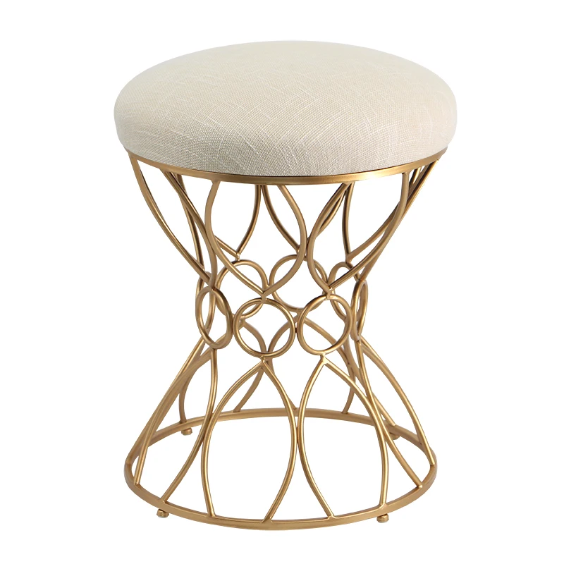 

Nordic Iron Bar Stools Padded Cushion Makeup Chair Gold Pink Furniture Home Stool Ottoman Cloth Round Stool