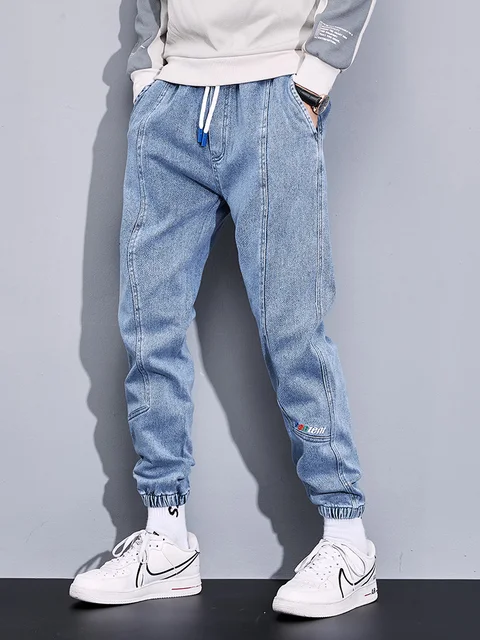 Spring Autumn Plus Size Baggy Jeans Men Black Blue Stretch Cotton Denim Joggers 2