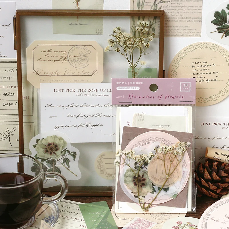 30 pcs/set Vintage Stickers for Scrapbooking Diary