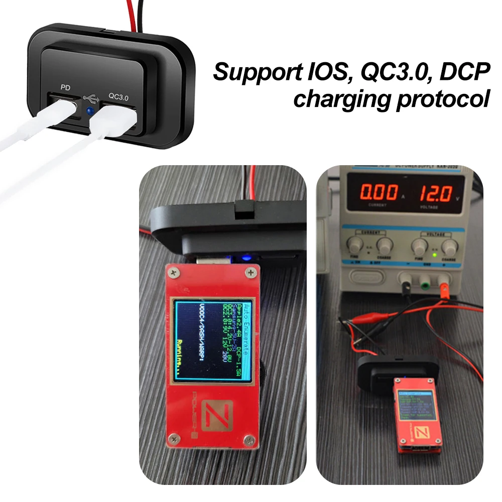 QC3.0 PD 차량용 충전기 소켓 빠른 충전 듀얼 USB 충전기 콘센트 패널 전원 어댑터 트럭 캠핑카 캐러밴 액세서리 12/24V