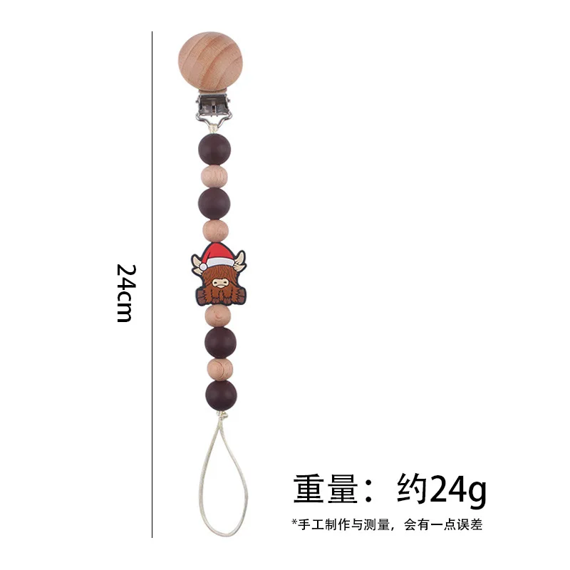 Baby Pacifier Clips Holder Silicone Cartoon Animal Teething Chain Wood Teether For Baby Pacifier Chain Nursing Chew Toys Gift