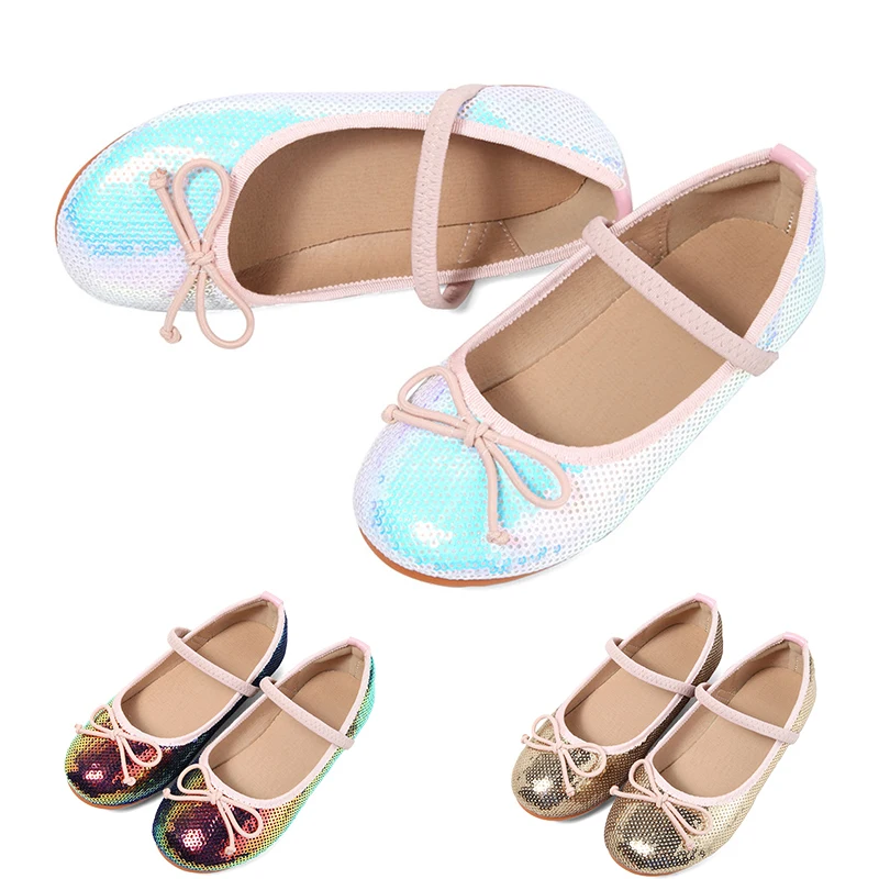 

2024 Fancy Girl Princess Ariel Sequin Shoes Kids Shiny Little Mermaid Party Dress Up Flat Sandals Children Casual Leather Shoes