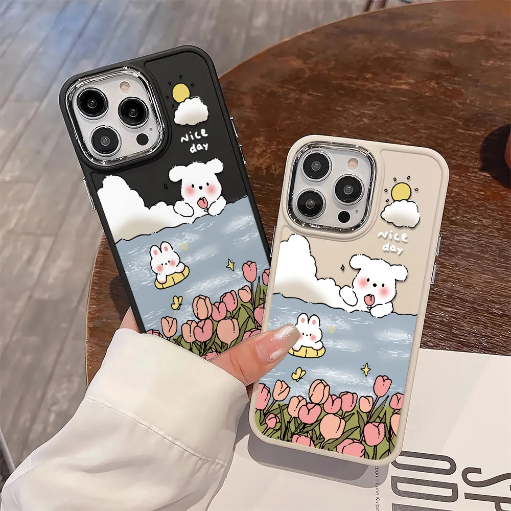 

Tulip Bear Rabbit Soft Phone Case For iPhone 14 13 12 11 Plus Pro Max X XS XR 7 8 Plus SE 2020 2022 Cover Case Funda Coque