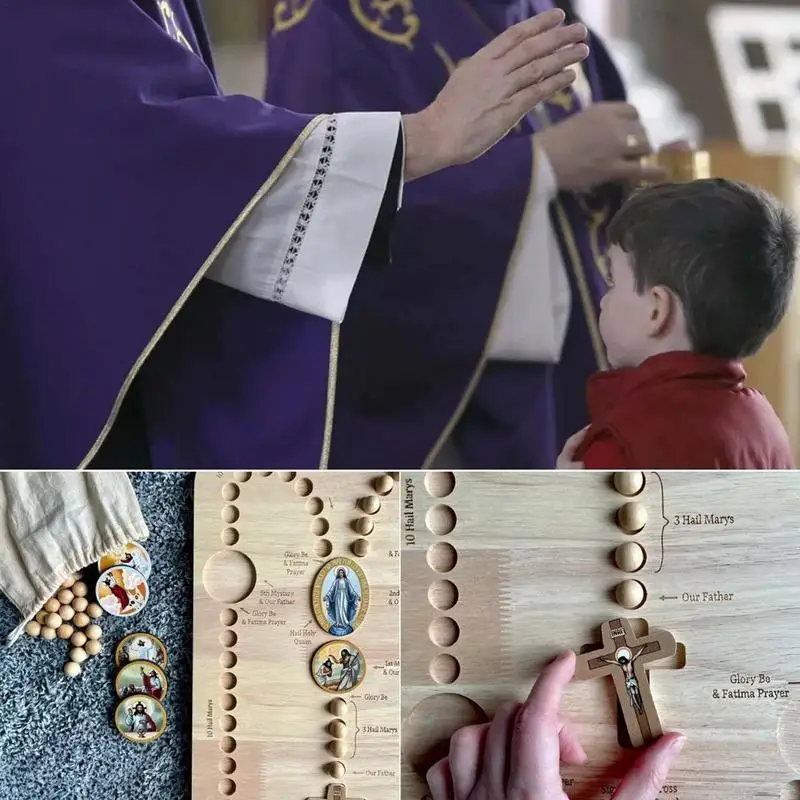 Montessori Inspired Wooden Rosary Board Fun Round Chuck Wooden Beads Creative Art Puzzle Wood DIY Package