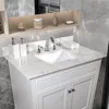 31 Inch Marble Vanity Top with Undermounted Rectangular Ceramic Sink & Backsplash, Engineered Stone Countertop Vanity Sink Top 5