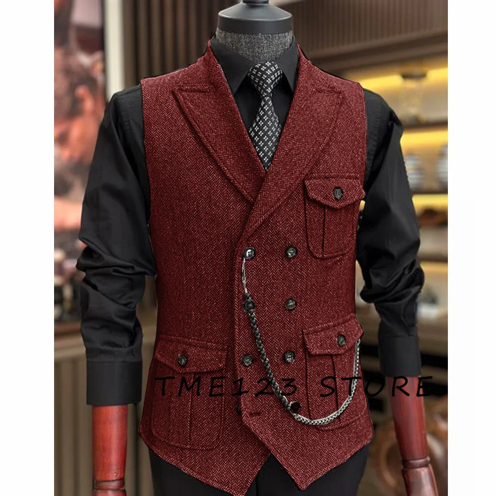 Mens Solid Color Vest Herringbone Slim Fit V Neck Tuxedos School Party Waistcoat Wedding Banquet